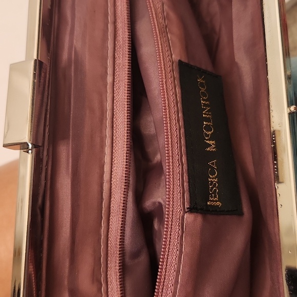 Jessica McClintock Women's Shimmer Burgandy/Rust Crinkle Envelope Purse - Picture 7 of 15